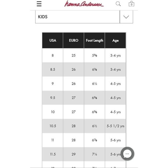 Andersson Size Chart Conversion